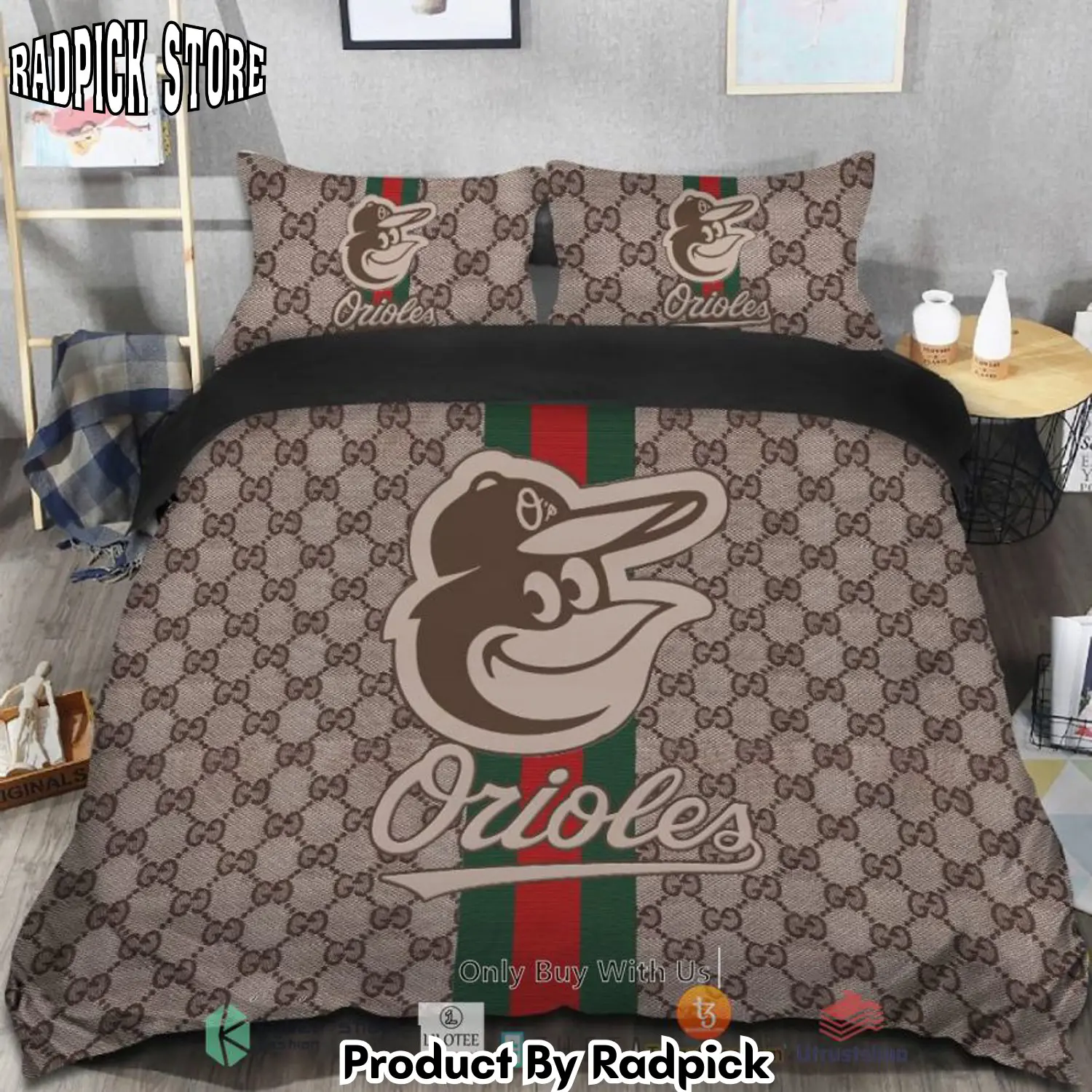 Radpick best baltimore orioles gucci bedding set rp3278388